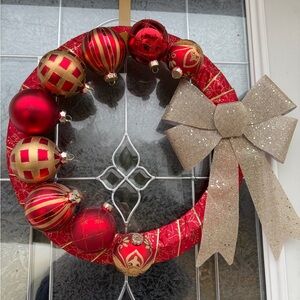 Festive Red and Gold Holiday Wreath